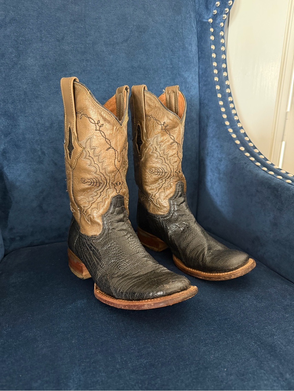 Vintage Resistol Ranch x Lucchese Ostrich Square Toe Metallic Western Boots